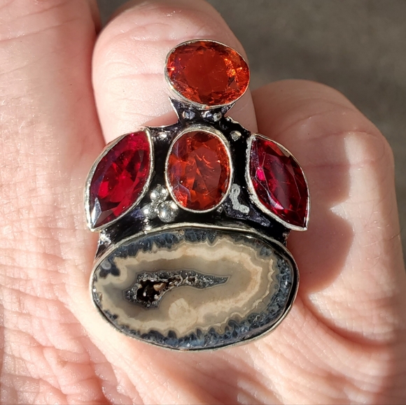 New Solar Agate and Garnet 925 Silver Ring. - Picture 4 of 16
